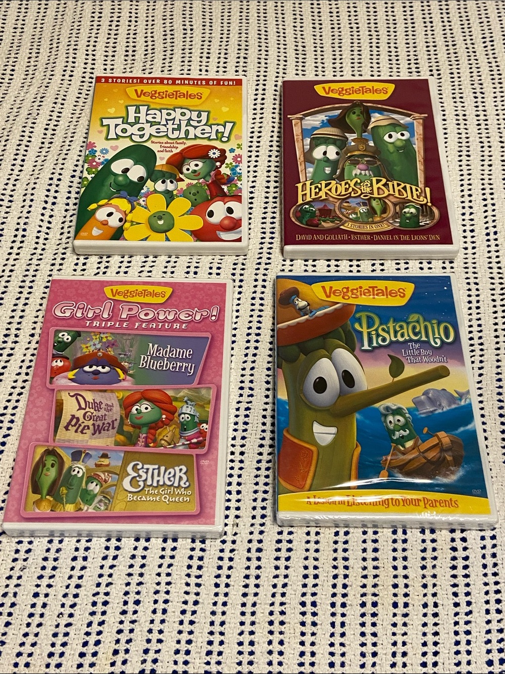 VeggieTales Set Of 4 DVD’s 2 Brand New 2 Open Different Titles Collectibles